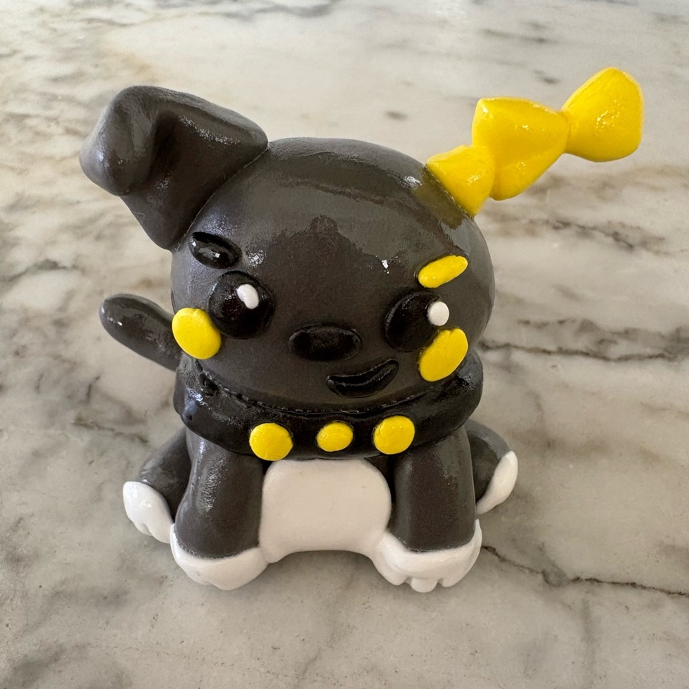 Handmade Dog Clay Figure - Gray and Yellow